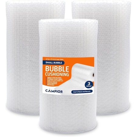 Campior Small Bubble Cushioning Wrap, 72 Ft, Perforated Every 12in, for Moving and Shipping, 3PK CMPBR38