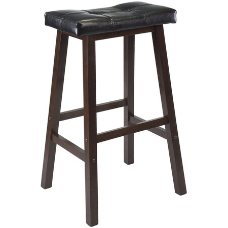 Winsome Trading WinsomeTrading 94069 24 in. Cushion Saddle Seat Stool Black Faux Leather RTA - Antique Walnut 94069