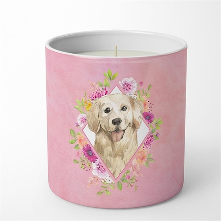 Jensendistributionservices 10 oz Golden Retriever Pink Flowers Decorative Soy Candle MI2553602