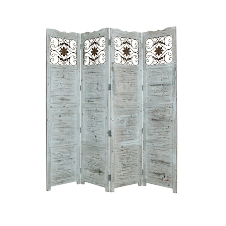 Homeroots 84" Blue Wood Folding Four Panel Screen Room Divider 274887