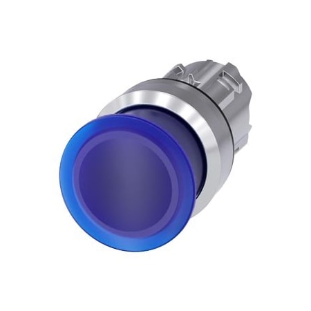 Siemens Illuminated mushroom pushbutton, 22 mm, round, metal, shiny, blue, 30 3SU1051-1AD50-0AA0