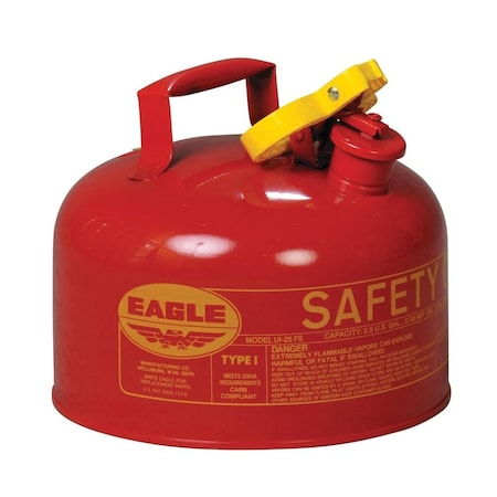 Eagle Mfg Type I Safety Can, Galvanized Steel, 2.5 gal, Self-Closing Lid, 11.25 in Dia., Red, Flammables UI25S
