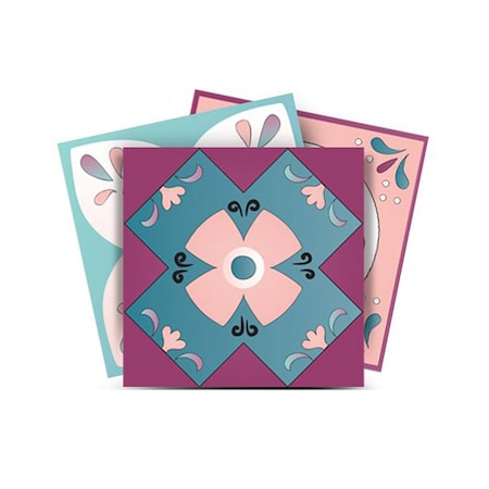 Homeroots 12" X 12" Vintage Turq Blush and Mauve Peel and Stick Removable Tiles 556403