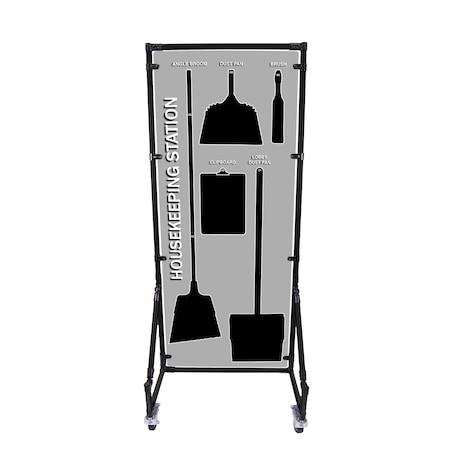 5S Supplies Housekeeping Shadow Board Broom Station V12, Gray / Black, Broom + Stand HSB-V12-GRAY/BLACK-BO-STAND