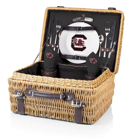 Picnic Time Family Of Brands NCAA South Carolina Gamecocks Champion Picnic Basket for 2, Large Wicker Picnic Set 208-40-179-524-0