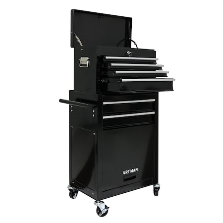 Wrightmaster 21 in. W x 13 in. D 6-Drawers Black Metal Rolling Tool Chest Combo ZR-245685