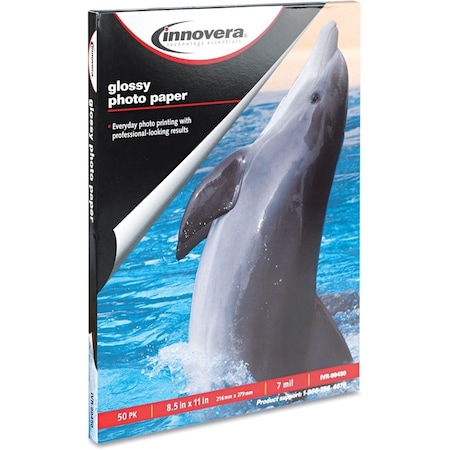 Innovera Glossy Photo Paper, 7 mil, 8.5 x 11, Glossy White, PK50 IVR99450