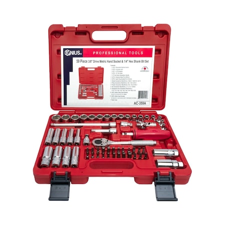 Genius Tools 59 Pc. 3/8in Dr. 6-pt. Metric Hand Socket & Bit Set AC-359A