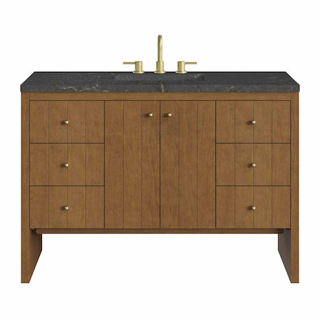 James Martin Vanities Hudson 48" Single Vanity, Honey Oak w/ 3 CM Parisien Bleu Silestone Top 435-V48-HNO-3PBL