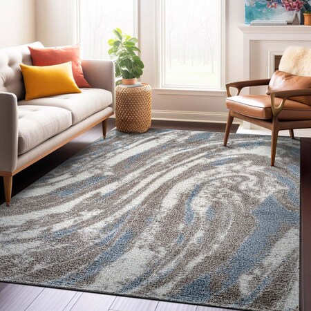 World Rug Gallery Marble Swirl Shag Area Rug 5 ft x 7 ft Blue WR131BLUE5X7