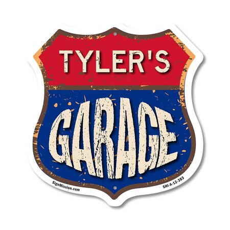 Signmission Tyler's Garage, 12 Inch X 12 Inch, Aluminum Metal Sign SHI-A-12-383-TYLER