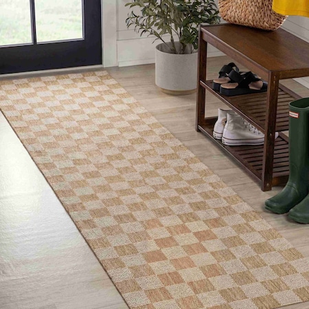 Jonathan Y Mason Smart Jute Geometric Boho Checker Weave Natural/Beige 2 ft. x 8 ft. Indoor/Outdoor Runner Rug FXV200A-28