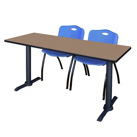 Regency Cain T-Base Training Seminar Table W/ 2 M Stack Chairs, 60 in W, 24 in L, Noble Oak MTRCT6024NO47BE