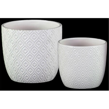 H2H Ceramic Square Pot with Embossed Diamond Design Body - White - Set of 2 H23856973