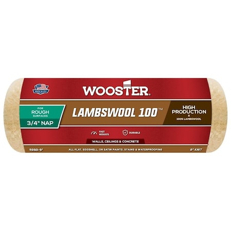 Wooster Roller Cover, 3/4 in Thick Nap, 9 in L, Knit Lambs Wool Cover, Buff R292-9