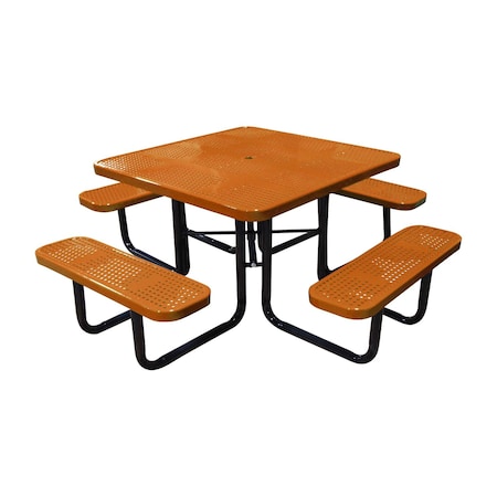 Leisure Craft 46" Square Picnic Table, Perforated Metal, Portable, Orange T46SQP-PERF-ORANGE