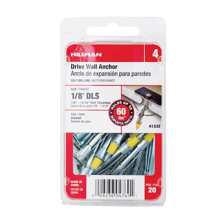 Hillman 1/8 in. D X 1/8 LS in. L Steel Pan Head Drive Wall Anchors 20 pc 41332