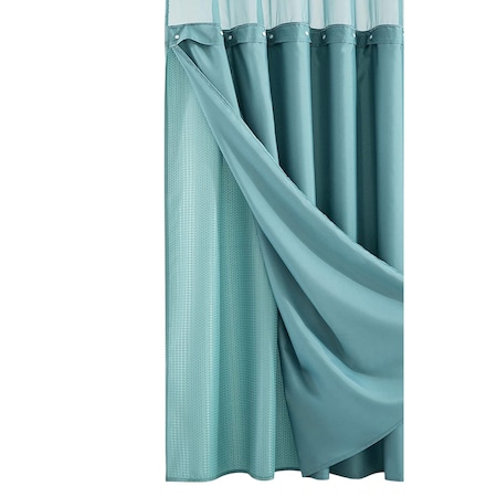 Homeroots Teal Sheer and Grid Shower Curtain and Liner Set 399754