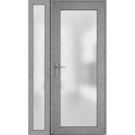 Vdomdoors Front Exterior Prehung FiberGlass Door Frosted Glass / Manux 8102 Grey Ash / Sidelight Exterior Win MANUX8102EXD-SS-W36+12 x H80-RH
