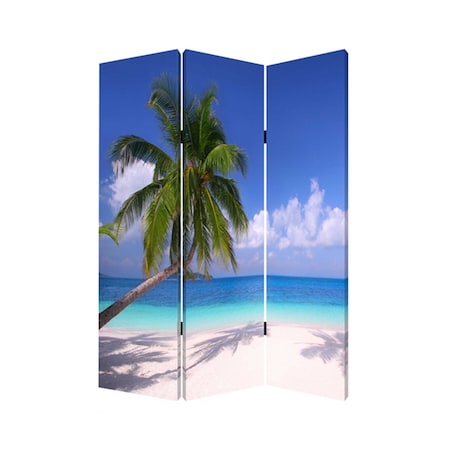 Homeroots 72" Blue And Green Canvas Folding Three Panel Screen Room Divider 274857