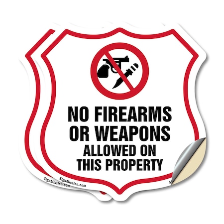 Signmission No Guns Shield Sign No Firearms Or Weapo, 6 inch X 6 inch, Vinyl Decal, 2PK SHI-D-2PACK-6-395