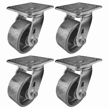 Hyw Products Heavy Duty Caster Set 4in Steel Wheels, 4 Swivel, 4PK 40-40S-A1-SS-4