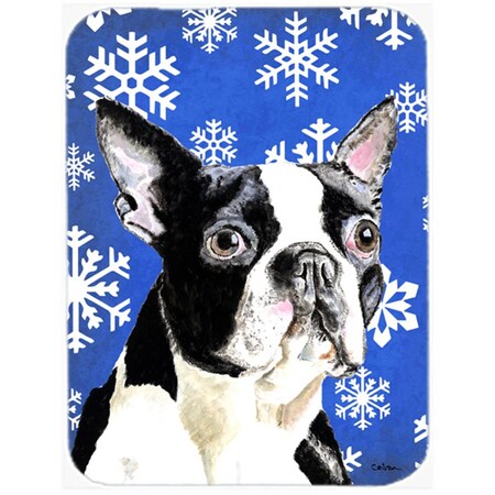 Carolines Treasures Boston Terrier Winter Snowflakes Holiday Glass Cutting Board - Large SC9360LCB