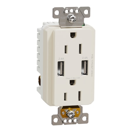 Square D Usb Charger + Socket-Outlet, 15 A Socket SQR55141LA