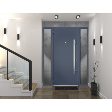 Vdomdoors Steel Door Deux 0729 Gray Graphite 2 Sidelight Exterior Windows Stainless Inserts Single Modern Pai DEUX0729EXD-GRE-W16+36+16 x H80-Right-hand Inswing