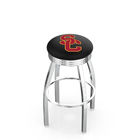 Holland Bar Stool Co 25" Chrome USC Trojans Swivel Bar Stool, Accent Ring L8C3C25SouCal