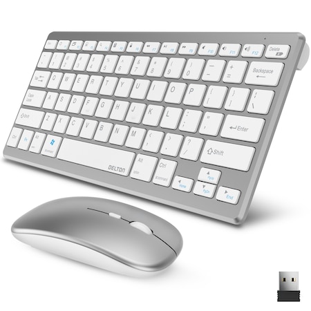 Delton Mini Wireless Keyboard and Optical Mouse Combo - Silver/White N35