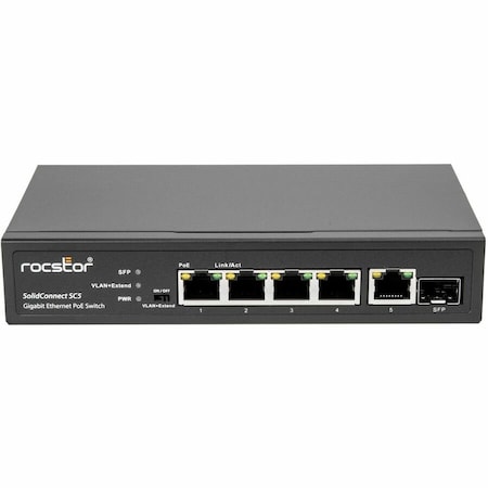 Rocstor SOLIDCONNECT SC5 4-PORT POE+ GIGABIT UNMANAGED ETHERNET PORT & 1 GIGABIT SFP UPL Y10S005-B1