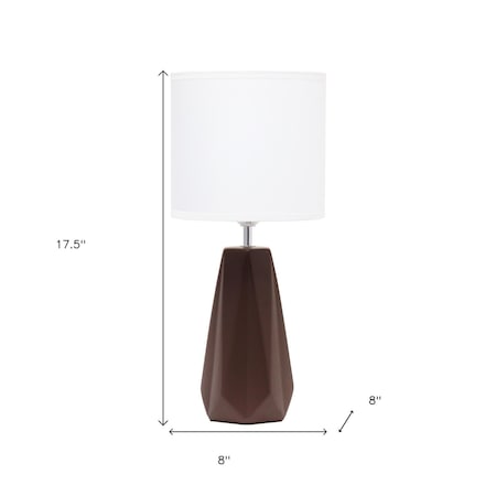 Homeroots 18" Brown And Silver Ceramic Geometric Table Lamp With White Drum Shade 643454