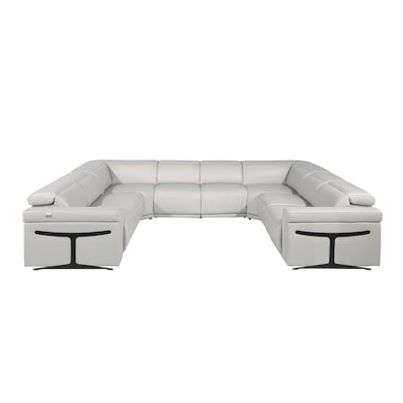 Homeroots Light Gray Italian Leather Power Reclining U Shaped Eight Piece Corner Sectional With Console 634681
