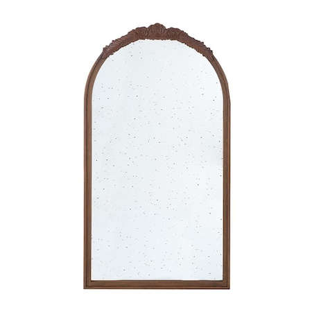 Homeroots 42" Brown Crowned Top Antiqued Glass Arch Framed Accent Mirror 485097