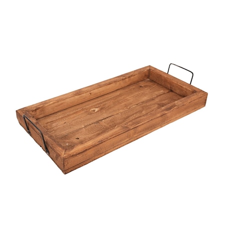 Homeroots 21in Natural Solid Wood Handmade Serving Tray With Handles 724226