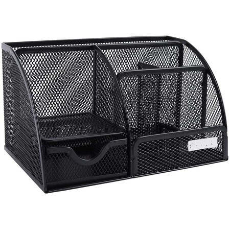 Homeroots 9" Black Metal Desk Organizer 390045