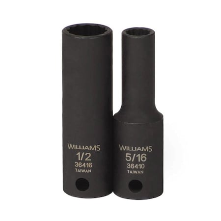Williams 3/8" Drive Impact Socket Black Industrial, Deep 3/8" D 5/16", 12Pt JHW36410