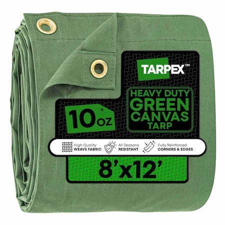 Tarpex Heavy Duty Tarp, 8 ft x 12 ft, Green, Canvas CTG10-TA-812