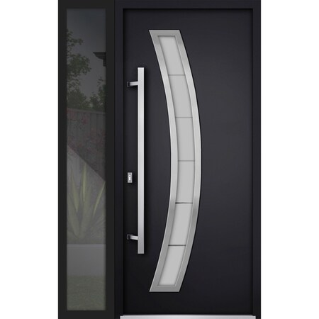 Vdomdoors Steel Door Deux 6500 Black Sidelight Exterior Window Stainless Inserts Single Modern Painted-W36+16 DEUX6500EXD-BLK-W36+16 x H80-Right-hand Inswing