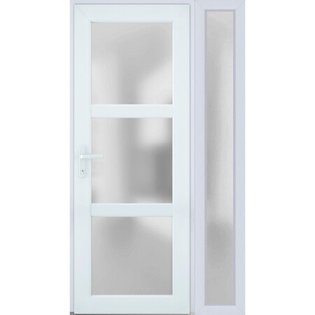Vdomdoors Front Exterior Prehung FiberGlass Door Frosted Glass / Manux 8552 White Silk / Sidelight and Transo MANUX8552EXD-WS-W30+12 x H80+14-LH
