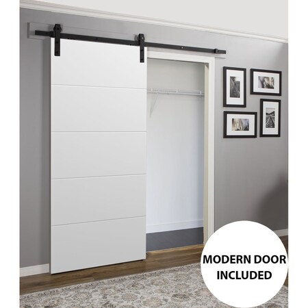 Sartodoors Sliding Barn Door with Hardware, Planum 0770 Painted White Matte, 6.6FT Rail Hangers Sturdy Set, Mo PLANUM0770BD-B-WS-3284