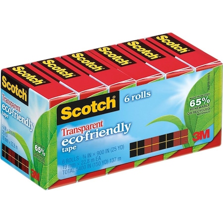 3M Scotch Transparent Greener Tape, 3/4" x 900", 1" Core, 6/Pack 6126P