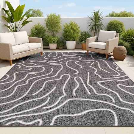 Jonathan Y Nolan Modern Coastal Organic Shapes Black/Cream 4 ft. x 6 ft. Indoor/Outdoor Area Rug TSN307B-4