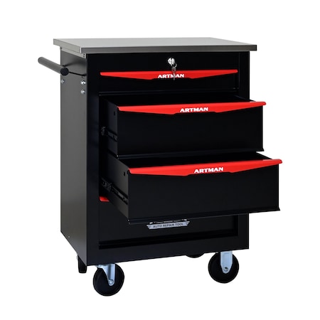 Wrightmaster 22 in. W x 13.6 in. D 4-Drawer Metal Roller Cabinet Tool Chest in Black ZR-245246