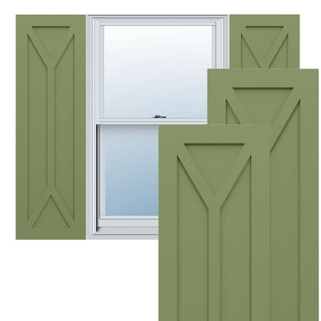Ekena Millwork True Fit PVC San Carlos Mission Style Fixed Mount Shutters, Moss Green, 18W x 33H, PR TFP001SC18X033MG