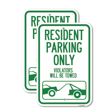Signmission Parking Reserved Towing Sign Resident Parking Only, Vio, 18'' X 24'', Heavy Gauge Aluminum, 2PK A-1824-2PACK-23375