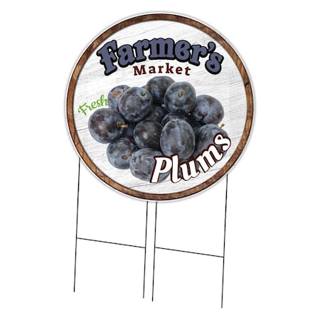 Signmission Corrugated Plastic Sign With Stakes 36in Circular-Farmers Market Plums, C-36-CIR-WS-Plums C-36-CIR-WS-Plums