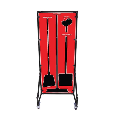 5S Supplies Housekeeping Shadow Board Broom Station V7, Red, Broom + Stand, No Text HSB-V7-RED-BO-STAND- NO TEXT