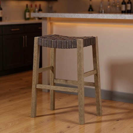 Homeroots 31" Stone and Gray Faux Leather and Solid Wood Backless Bar Height Bar Chair 632401